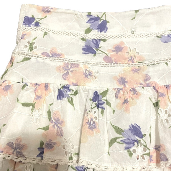 NWT Zara Skirt Womens XL Floral Tiered Ruffles Eyelet Lace Boho Cottage Festival - Picture 10 of 15